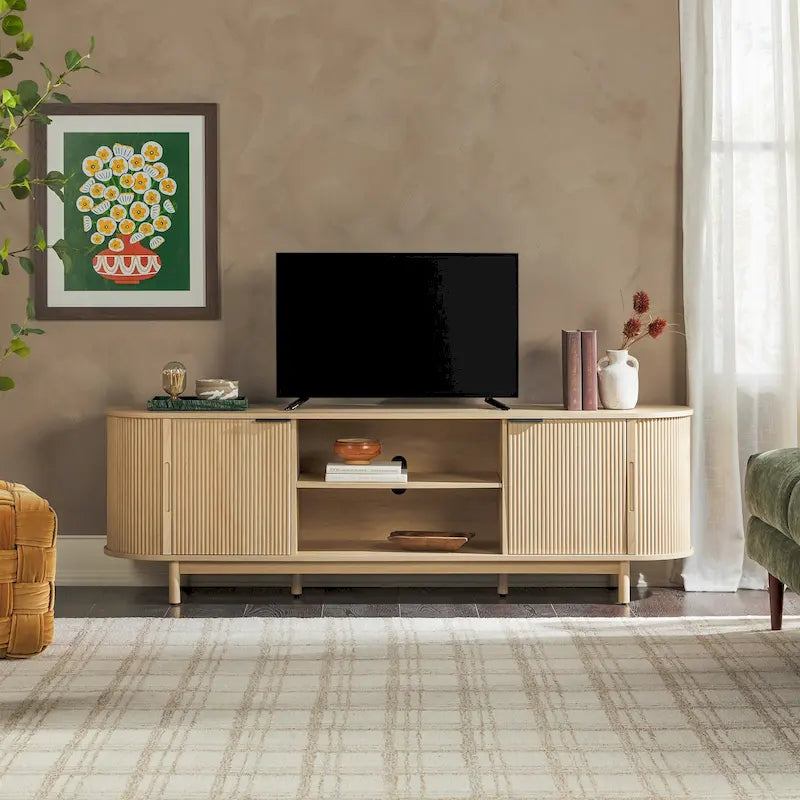 Meuble TV moderne Middlebrook Designs Reeded de 70 po avec rangement ouvert