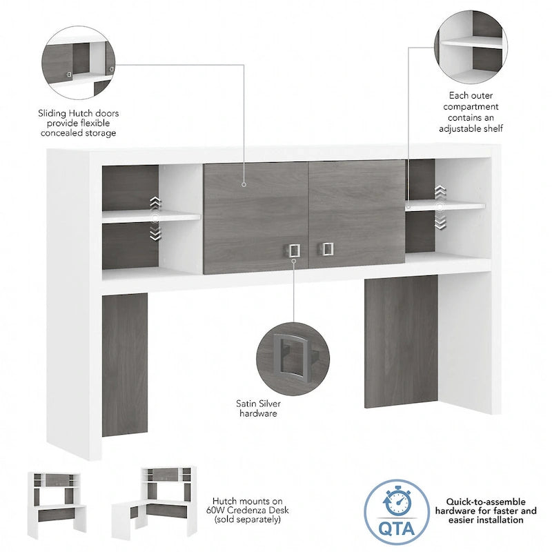 Hutch 60W avec portes coulissantes – Blanc pur / Sable gris / Érable anthracite / Gris moderne, Un seul utilisateur