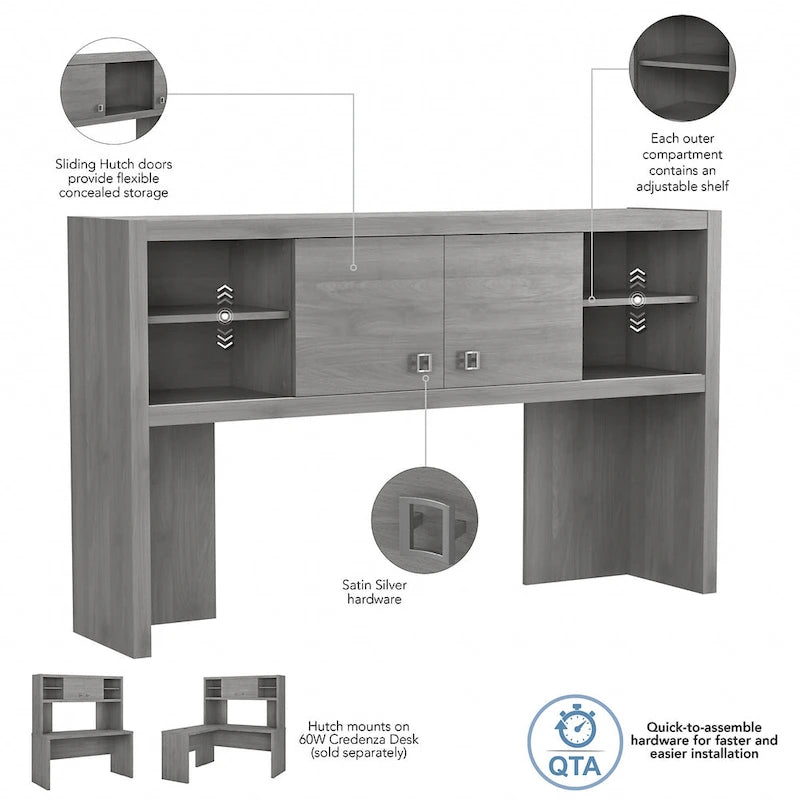 Hutch 60W avec portes coulissantes – Blanc pur / Sable gris / Érable anthracite / Gris moderne, Un seul utilisateur