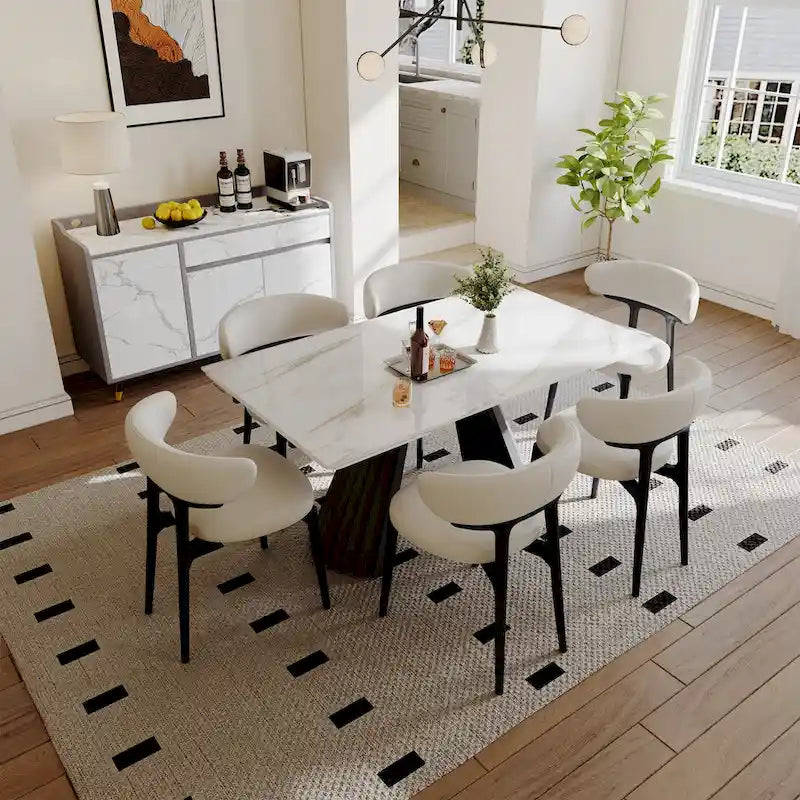Table à manger moderne extensible de 160 à 240 cm pour 6 à 10 personnes, plateau en pierre frittée blanche brillante