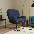 Fauteuil d'appoint pivotant noir et bleu marine | Chenille et similicuir | Siège unique