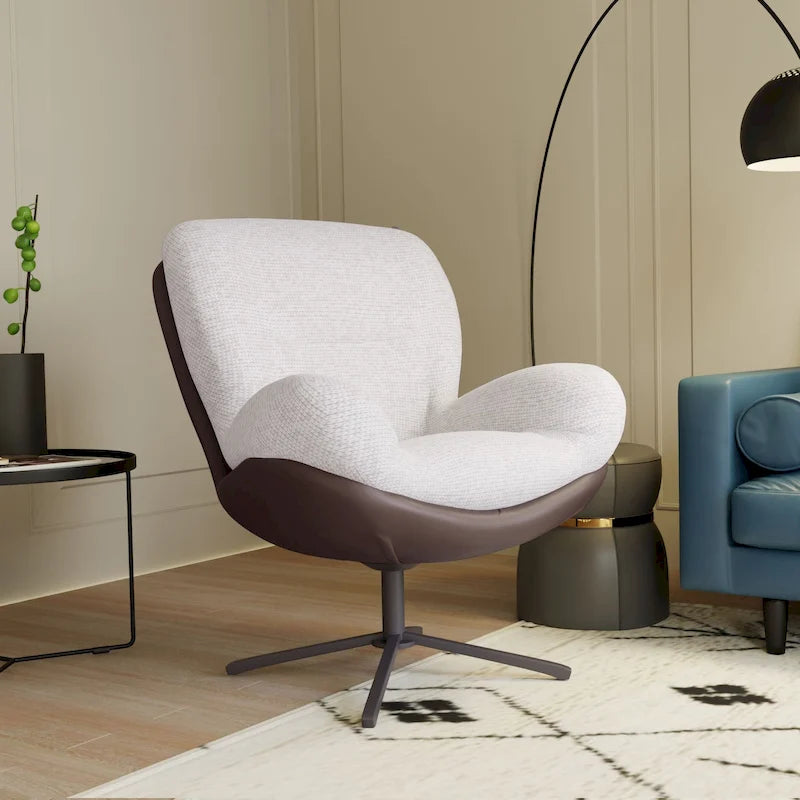Fauteuil d'appoint pivotant noir et bleu marine | Chenille et similicuir | Siège unique