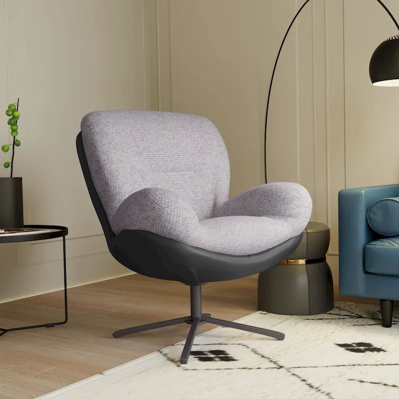 Fauteuil d'appoint pivotant noir et bleu marine | Chenille et similicuir | Siège unique