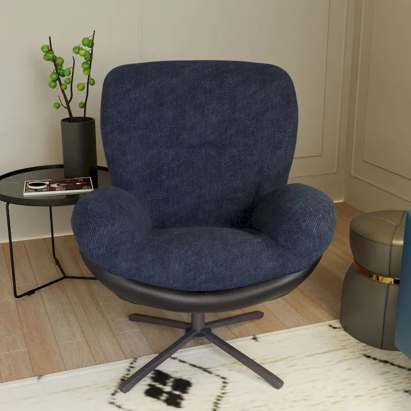 Fauteuil d'appoint pivotant noir et bleu marine | Chenille et similicuir | Siège unique