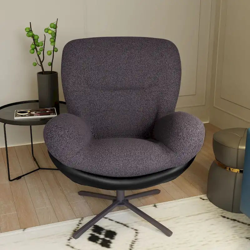 Fauteuil d'appoint pivotant noir et bleu marine | Chenille et similicuir | Siège unique