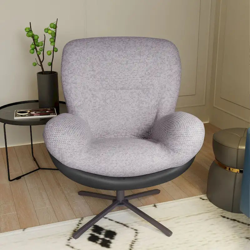Fauteuil d'appoint pivotant noir et bleu marine | Chenille et similicuir | Siège unique