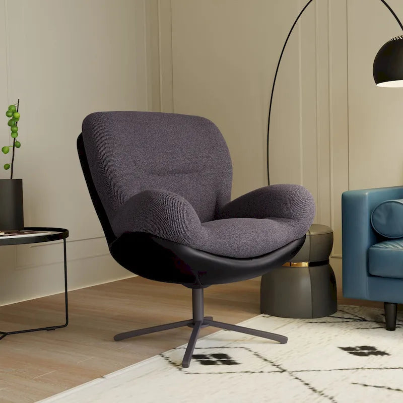 Fauteuil d'appoint pivotant noir et bleu marine | Chenille et similicuir | Siège unique