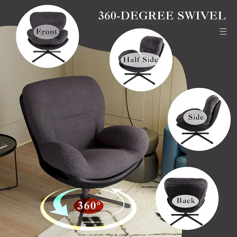 Fauteuil d'appoint pivotant noir et bleu marine | Chenille et similicuir | Siège unique