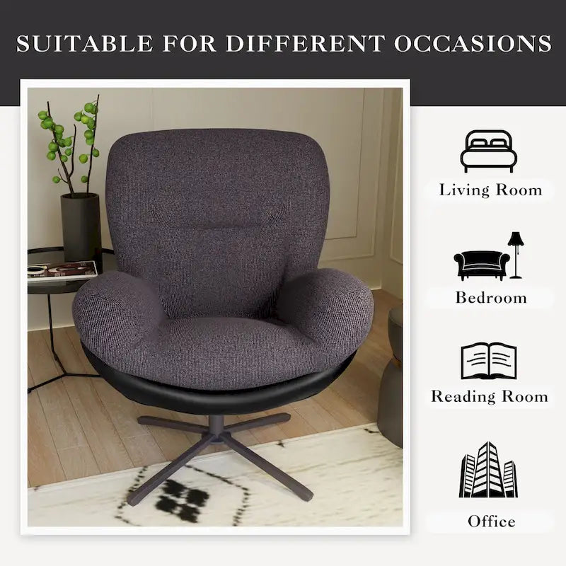 Fauteuil d'appoint pivotant noir et bleu marine | Chenille et similicuir | Siège unique