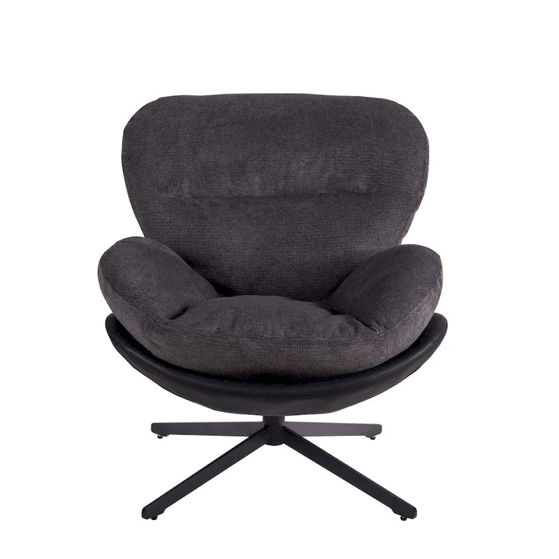 Fauteuil d'appoint pivotant noir et bleu marine | Chenille et similicuir | Siège unique