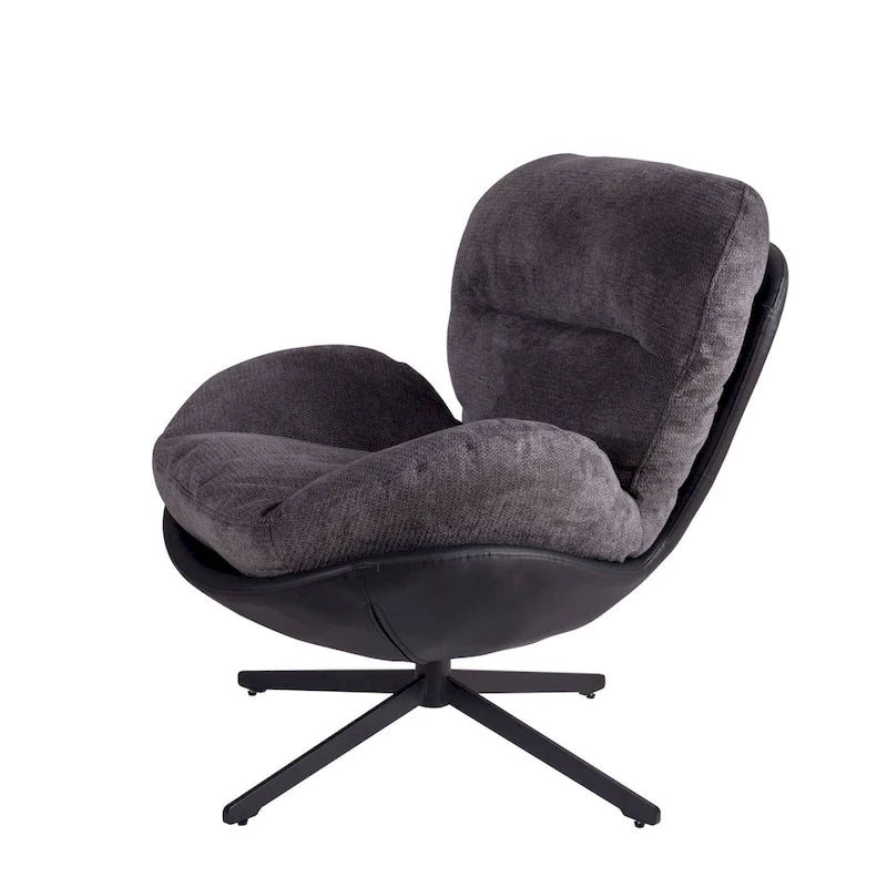 Fauteuil d'appoint pivotant noir et bleu marine | Chenille et similicuir | Siège unique