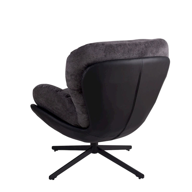 Fauteuil d'appoint pivotant noir et bleu marine | Chenille et similicuir | Siège unique