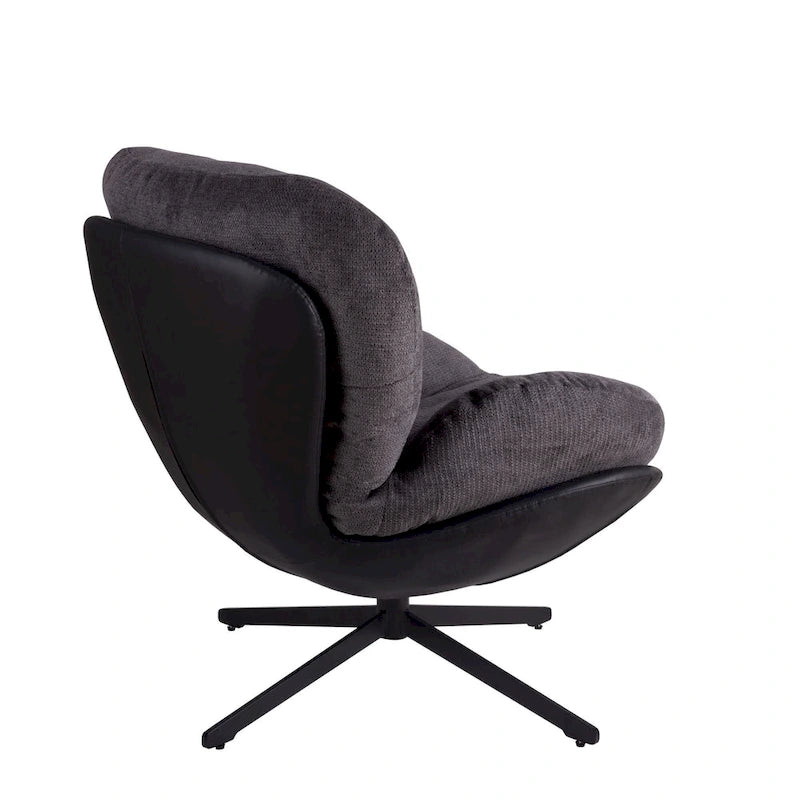 Fauteuil d'appoint pivotant noir et bleu marine | Chenille et similicuir | Siège unique