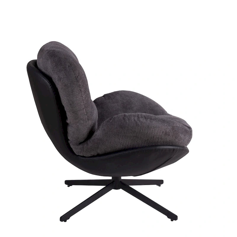 Fauteuil d'appoint pivotant noir et bleu marine | Chenille et similicuir | Siège unique