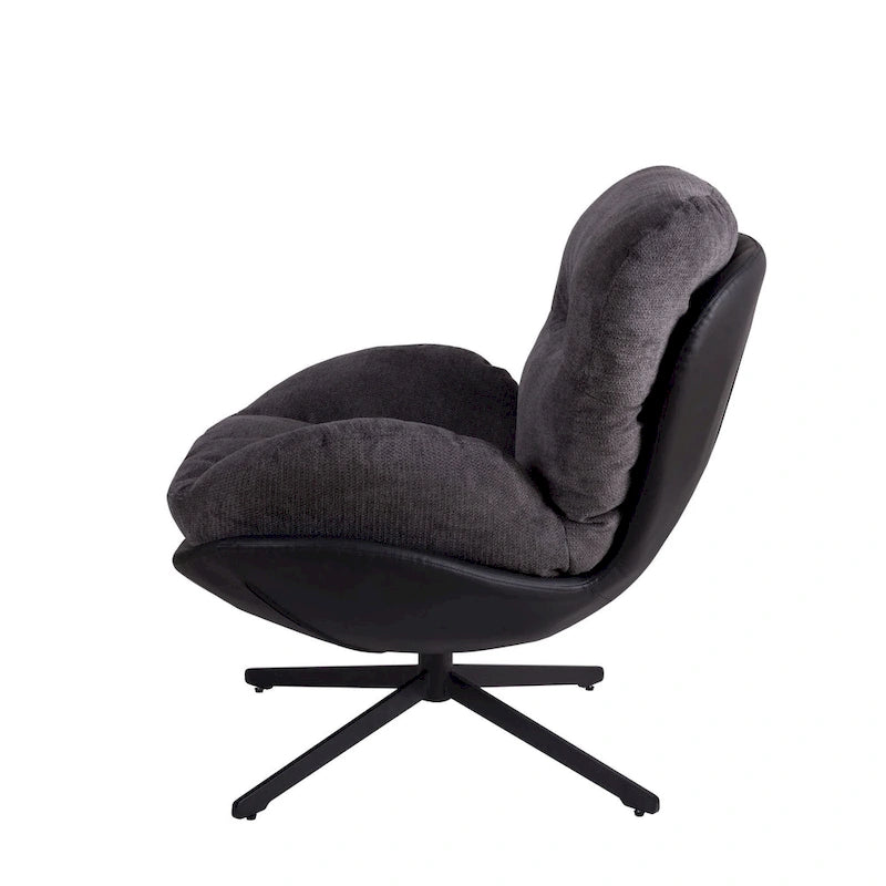 Fauteuil d'appoint pivotant noir et bleu marine | Chenille et similicuir | Siège unique