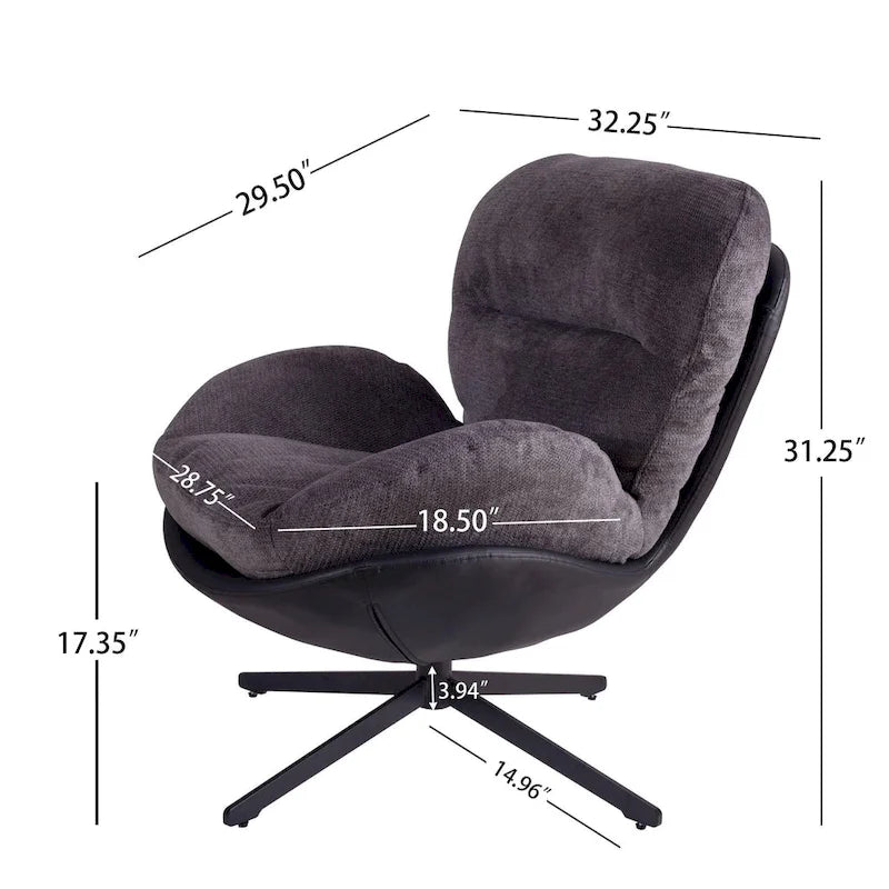 Fauteuil d'appoint pivotant noir et bleu marine | Chenille et similicuir | Siège unique