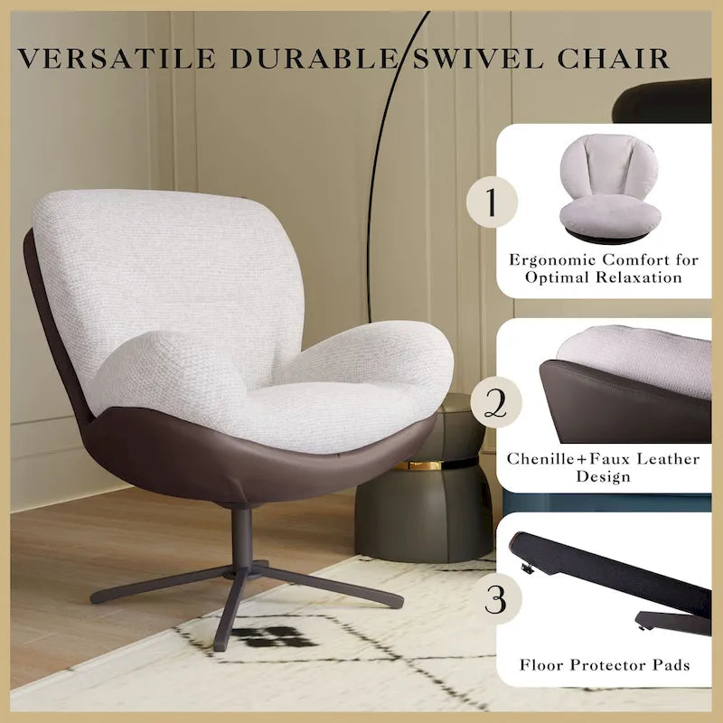 Fauteuil d'appoint pivotant noir et bleu marine | Chenille et similicuir | Siège unique