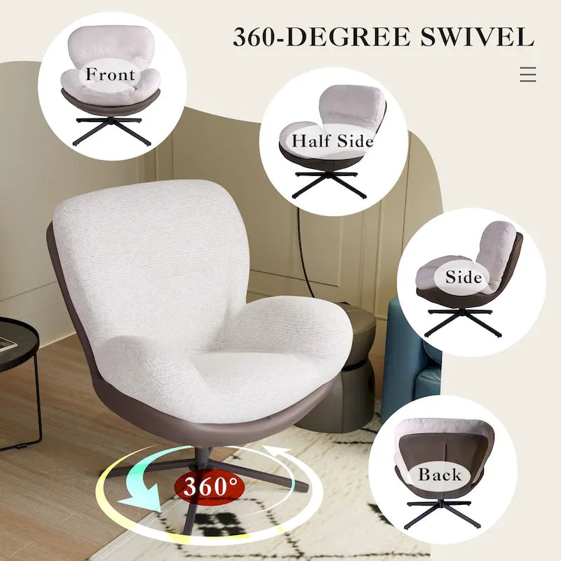 Fauteuil d'appoint pivotant noir et bleu marine | Chenille et similicuir | Siège unique