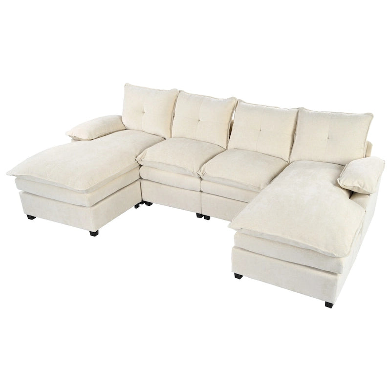 Canapé d'angle en chenille en U Roomfitters avec accoudoirs réglables, parfait pour les salons, les bureaux, les grands espaces