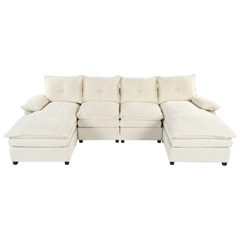 Canapé d'angle en chenille en U Roomfitters avec accoudoirs réglables, parfait pour les salons, les bureaux, les grands espaces