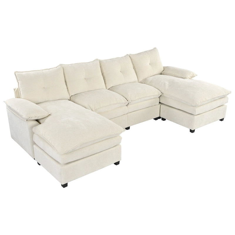Canapé d'angle en chenille en U Roomfitters avec accoudoirs réglables, parfait pour les salons, les bureaux, les grands espaces
