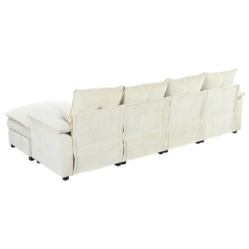 Canapé d'angle en chenille en U Roomfitters avec accoudoirs réglables, parfait pour les salons, les bureaux, les grands espaces