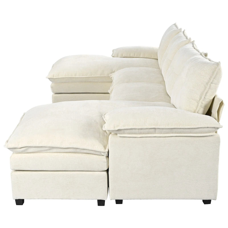 Canapé d'angle en chenille en U Roomfitters avec accoudoirs réglables, parfait pour les salons, les bureaux, les grands espaces