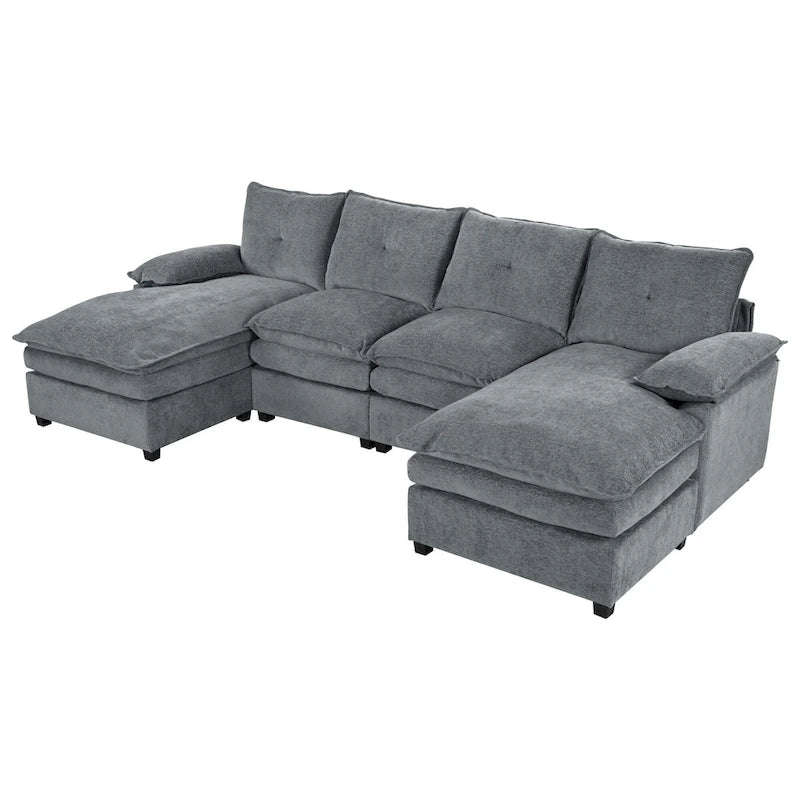 Canapé d'angle en chenille en U Roomfitters avec accoudoirs réglables, parfait pour les salons, les bureaux, les grands espaces