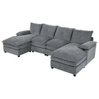 Canapé d'angle en chenille en U Roomfitters avec accoudoirs réglables, parfait pour les salons, les bureaux, les grands espaces