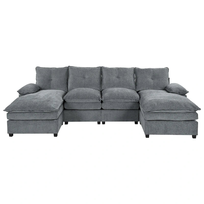 Canapé d'angle en chenille en U Roomfitters avec accoudoirs réglables, parfait pour les salons, les bureaux, les grands espaces