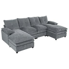 Canapé d'angle en chenille en U Roomfitters avec accoudoirs réglables, parfait pour les salons, les bureaux, les grands espaces
