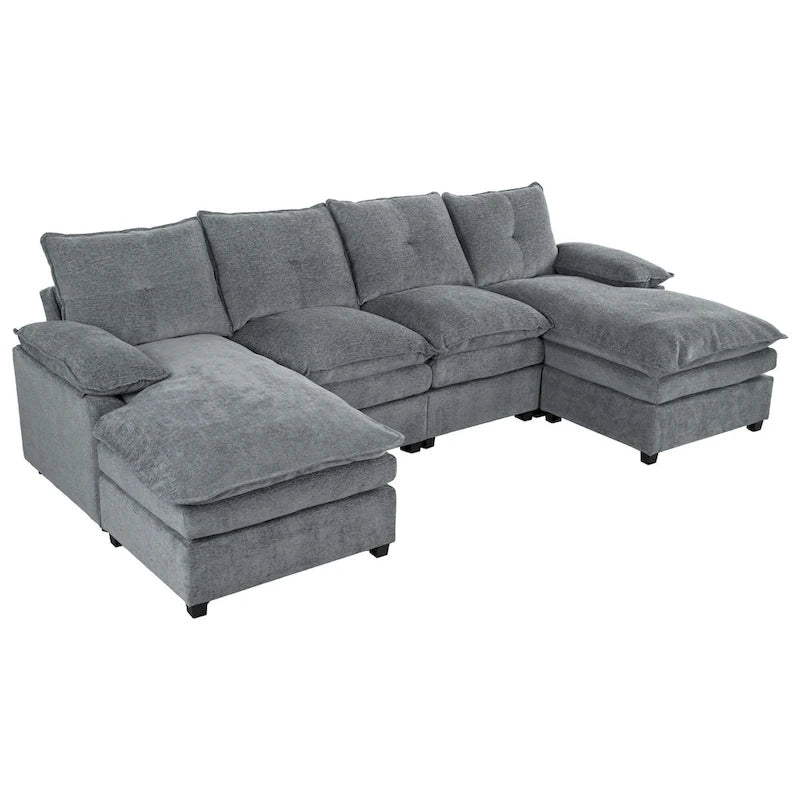Canapé d'angle en chenille en U Roomfitters avec accoudoirs réglables, parfait pour les salons, les bureaux, les grands espaces