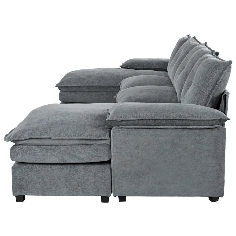 Canapé d'angle en chenille en U Roomfitters avec accoudoirs réglables, parfait pour les salons, les bureaux, les grands espaces
