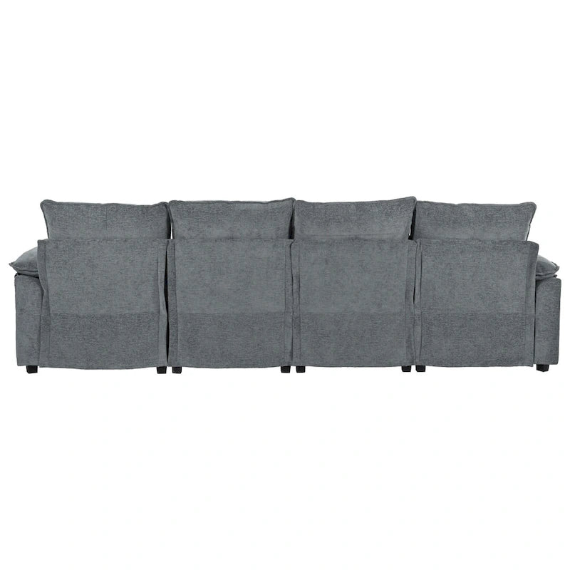 Canapé d'angle en chenille en U Roomfitters avec accoudoirs réglables, parfait pour les salons, les bureaux, les grands espaces