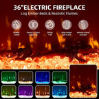 Meuble TV cheminée de 70 po avec vitre à 3 côtés, certifié ETL, 12 couleurs de flamme, lit de braises réaliste, pour téléviseurs jusqu'à 80 po