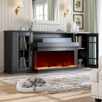 Meuble TV cheminée de 70 po avec vitre à 3 côtés, certifié ETL, 12 couleurs de flamme, lit de braises réaliste, pour téléviseurs jusqu'à 80 po