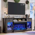 Meuble TV de ferme avec foyer 3 faces, meuble de divertissement