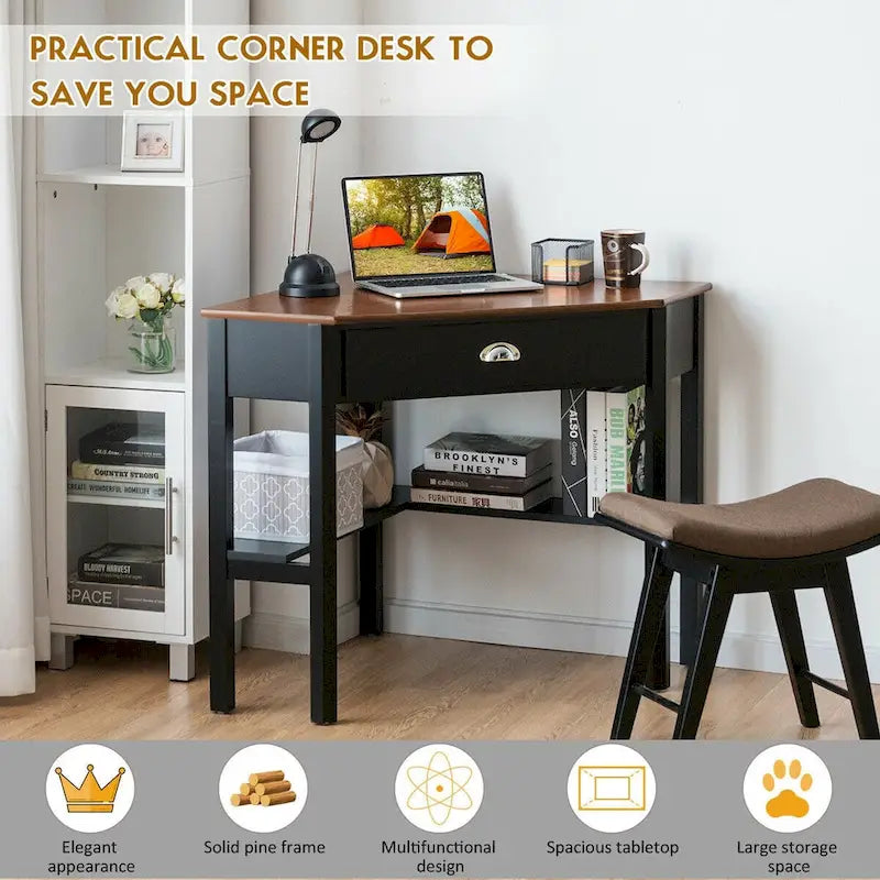 Gymax Bureau d'angle pour ordinateur portable avec tiroir