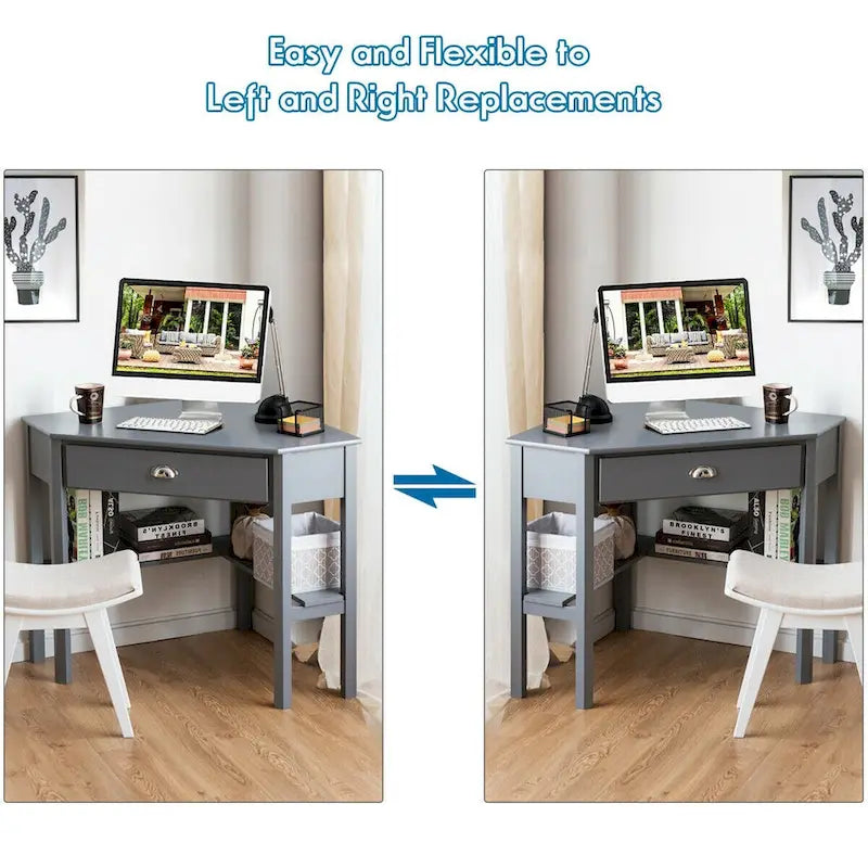 Gymax Bureau d'angle pour ordinateur portable avec tiroir
