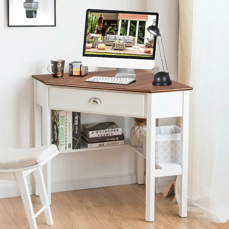 Gymax Bureau d'angle pour ordinateur portable avec tiroir