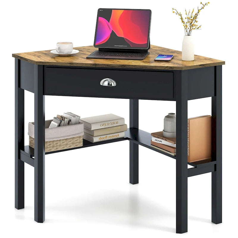 Gymax Bureau d'angle pour ordinateur portable avec tiroir