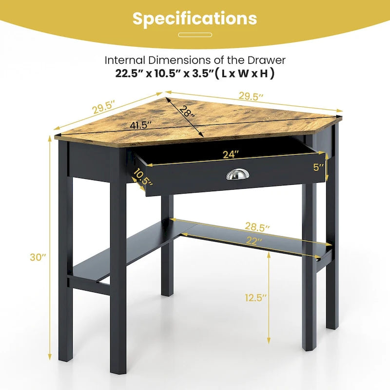Gymax Bureau d'angle pour ordinateur portable avec tiroir