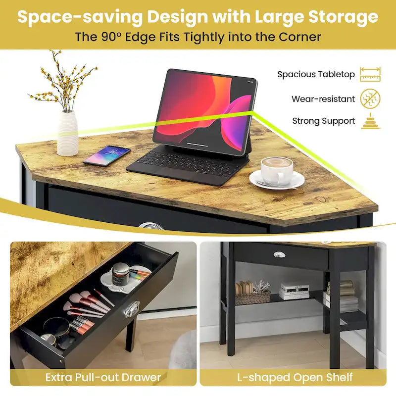 Gymax Bureau d'angle pour ordinateur portable avec tiroir