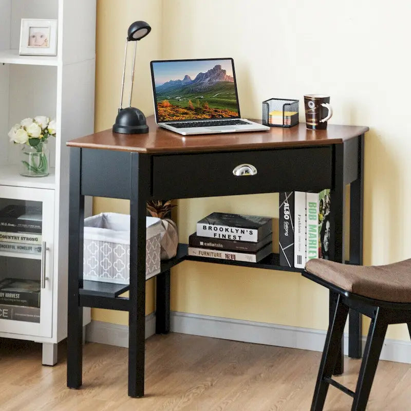 Gymax Bureau d'angle pour ordinateur portable avec tiroir