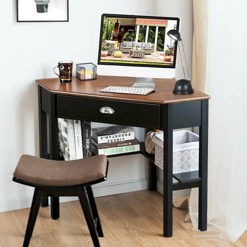 Gymax Bureau d'angle pour ordinateur portable avec tiroir