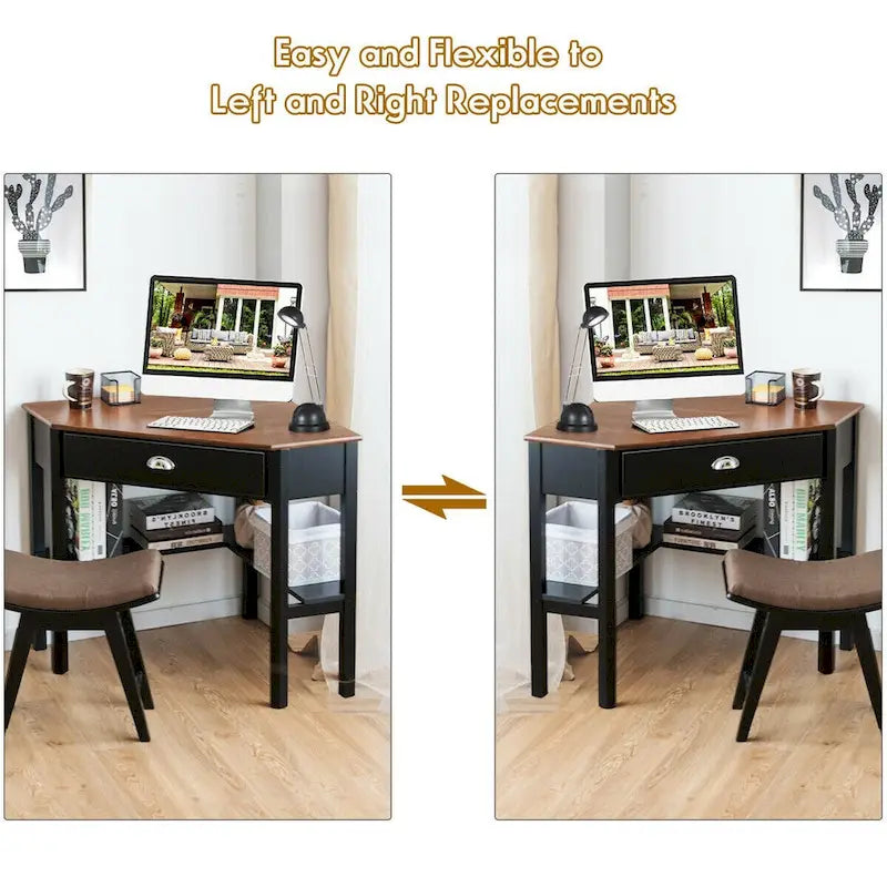 Gymax Bureau d'angle pour ordinateur portable avec tiroir