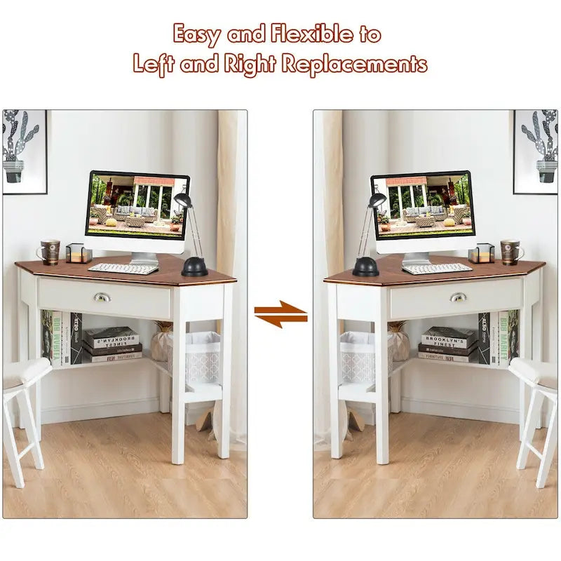 Gymax Bureau d'angle pour ordinateur portable avec tiroir