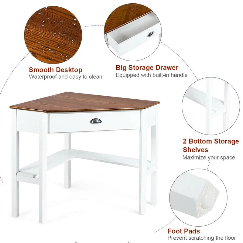 Gymax Bureau d'angle pour ordinateur portable avec tiroir