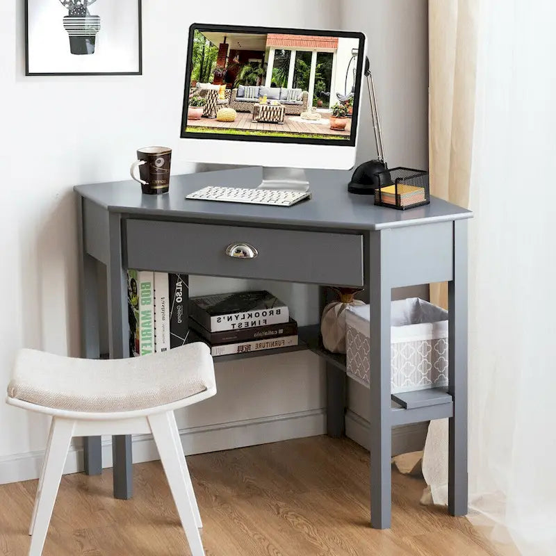 Gymax Bureau d'angle pour ordinateur portable avec tiroir