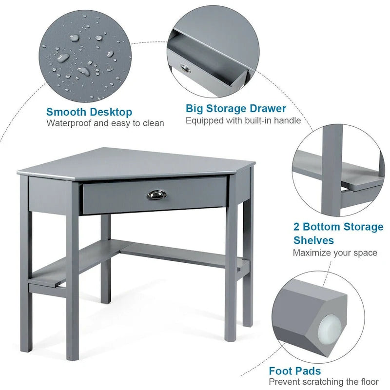 Gymax Bureau d'angle pour ordinateur portable avec tiroir